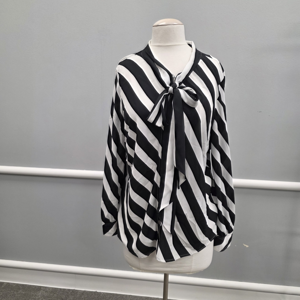 Vince Camuto Black and White Diagonal Stripe Blouse
